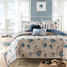Quilt Set Cottage Coastal Design, Starfish Print - All Season, Coverlet Bedsprea