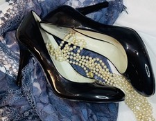 Nine West Black Patent Leather Almond Toe Stiletto Pumps Sz 9M New w/o Box