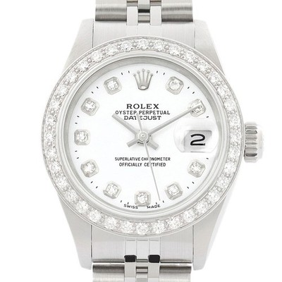 Rolex Damen Datejust 69174 18K Gold Ss Weißes Zifferblatt Diamant Uhr Mit / Band