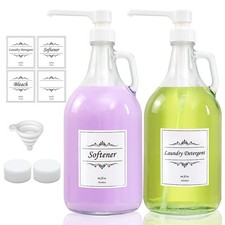 2 Pcs Glass Liquid Laundry Detergent Dispenser with Pump Upgraded , 64 oz Di...