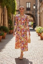 Hosbjerg Denmark Funa Dress Seashell Beach Long Sleeve Print Multicolor Cutout M