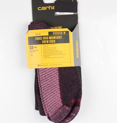 Carhartt Women's Force Grid Crew Socks Midweight M Medium 7-9.5 Blackberry