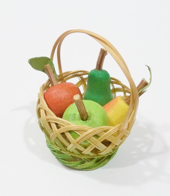 Steinbach Germany Fruit Basket Pears Apples Wooden Wood Wicker Vintage Ornament