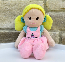 ARGOS DELUXE RAG DOLL BLONDE HAIR UNICORN PINK DRESS GIRL PLUSH SOFT TOY 2 YRS +