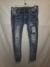 Rock Revival Trixie Women's Blue Denim Skinny Stretch Jeans Sequins Size 26