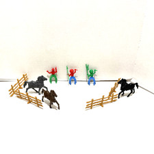 Vintage 50s 70s Toy Cowboys And Indians figures Interchangeable Horses Fencing
