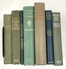 Random Lot of 7 Books GREEN Cloth Decor Staging Display Antique Old Vintage