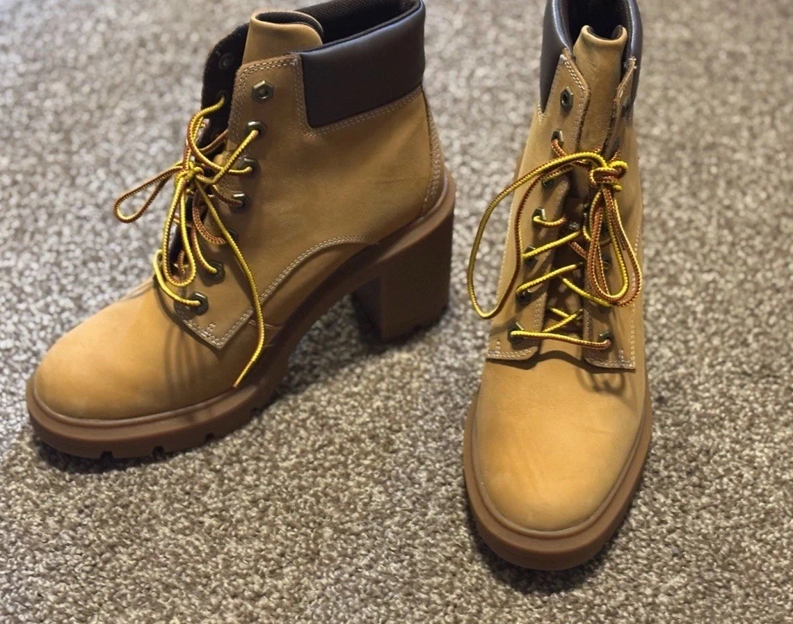 Stivali Timberland donna tg 9 Allington 6" stringati grano nabuk tacco a blocco scarpa