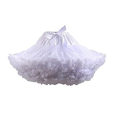 Womens 3-Layered Pleated Tulle Petticoat Tutu Puffy Party Cosplay Skirt White