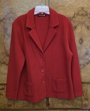 BETTY BARLAY ELEMENTS ~ RED BOILED WOOL CARDIGAN JACKET ~ SZ 44