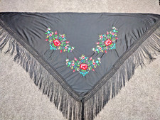 Stunning Vintage Black Spanish Shawl SPAIN MANTON SEVILLA Beautiful and EUC