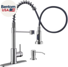 Kitchen Faucet with Soap Dispenser, Commercial Single Handle Spring Brushed Nick
