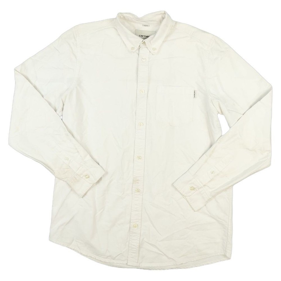 Carhartt WIP Shirt Mens MEDIUM White Long Sleeve Button Up Oxford Cotton Size M