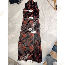 Black and Red Satin Plum Blossom Sleeveless Long Cheongsam Qipao Dress