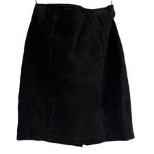 David Benjamin 90s Black Suede Leather Mini Skirt Size 14 Genuine Leather Lined