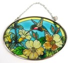 Handcrafted AMIA 4.5” Oval Suncatcher Hummingbird Stained Glass Style Window Art