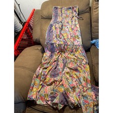 Paani Women Strapless Smocked Maxi Dress Boho Floral Paisley Tiered Multi Color