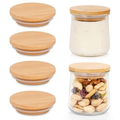 Oui Yogurt Jar Lids, Bamboo Lids Set, Wooden 4Pcs, No pattern 
