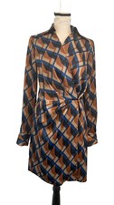 Banana Republic Size 2 Geometric Print Wrap Shirt Dress Blue Rust