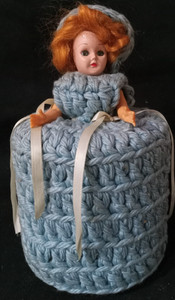 VINTAGE -  CROCHETED DOLL - TOILET TISSUE HOLDER - BLUE