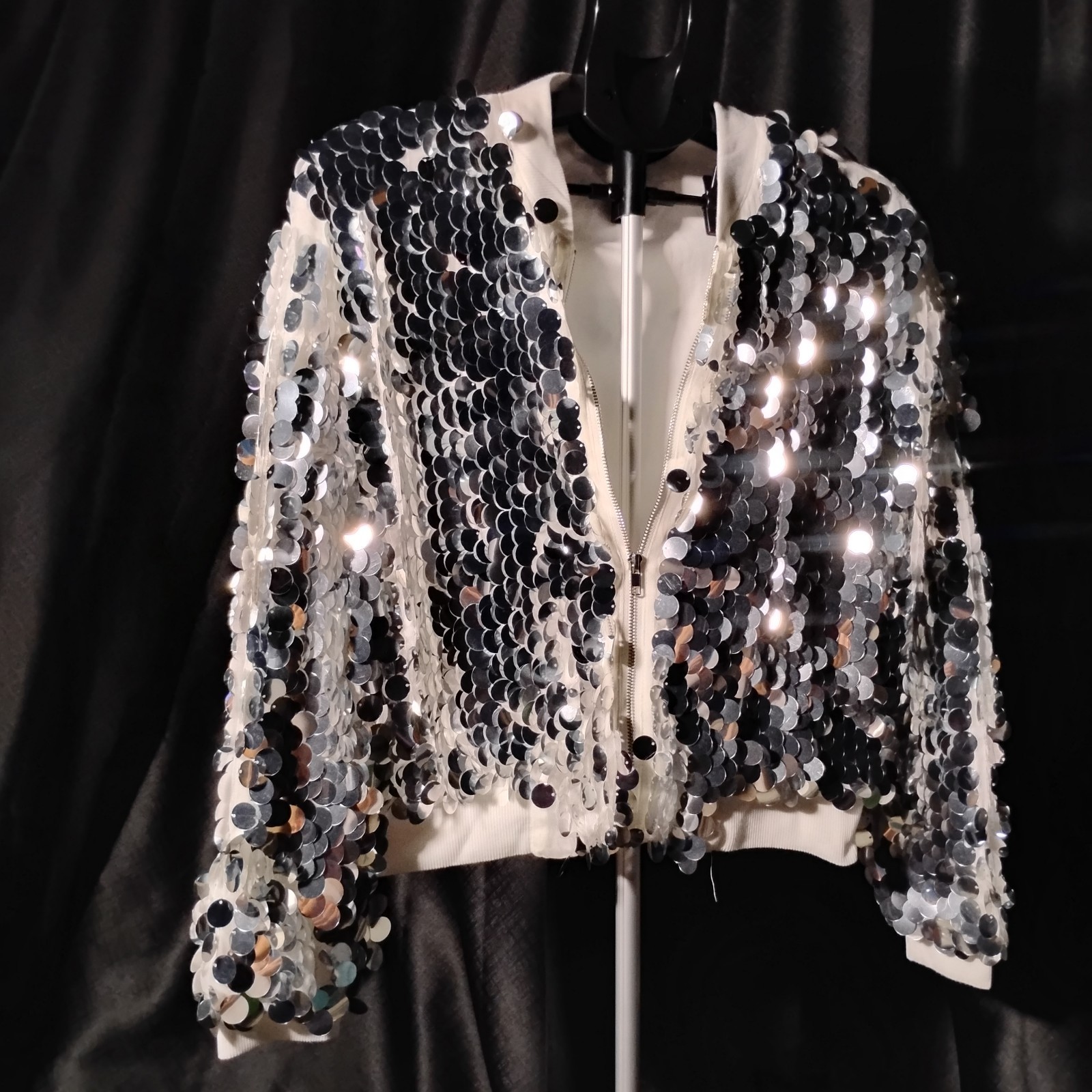 Settle Down Sequined Zip Jacket, Size Small Women… - image 1