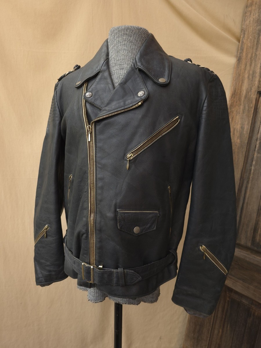 Vintage 1950s German Leather Steerhide Motorcycle Biker Jacket