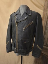 Vintage 1950s German Leather Steerhide Motorcycle Biker Jacket Black Full-Zip M