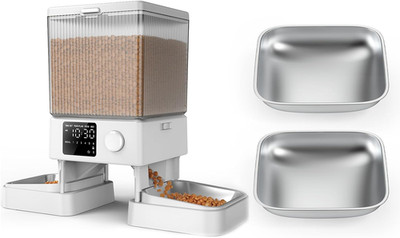 Smart Automatic Cat Feeder with 2 Stainless Steel Bowls Included