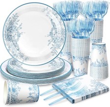 120Pcs Blue Floral Paper Plates & Napkins Sets Floral Party Supplies 24 Guest