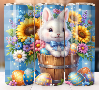 Happy Easter Bunny Eggs SunFlowers Basket Tumbler 20 oz Cup Mug Straw Flask 20oz