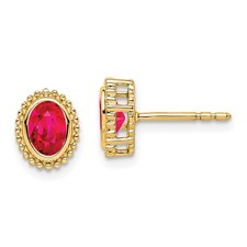 14k Yellow Gold Oval Ruby Post Stud Earrings 1.47gm L-9 mm, W-7 mm
