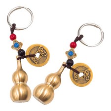 2 Pcs Fortunes Keyring Snake Coin Chinese Jewelry Brass Gourd Statue