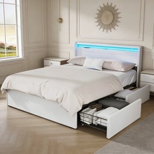 OYAJIA 4FT6 Double Size Bed Upholstered Bed Frame with LED & 4 Drawer Storage Yl