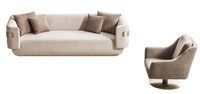 Stilvolle Beige Textilgarnitur Designer 4-Sitzer Polstersessel 2Tlg