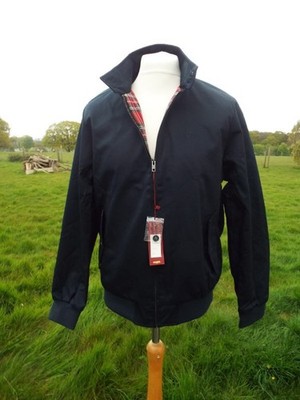 Merc London klassische marineblaue HARRINGTON Mod Jacke Tartan gefüttert XL neu mit Etikett UVP 110 £