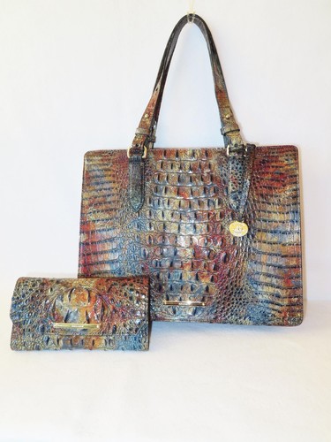 BRAHMIN Rare CEDAR MELBOURNE WARM EARTH COLORS CAMILLE SHOULDER TOTE & WALLET