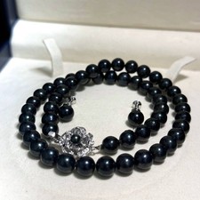 Silver Akoya Cultured Pearl Black 7.5-8.0mm Necklace Set 43cm Ships from Japan