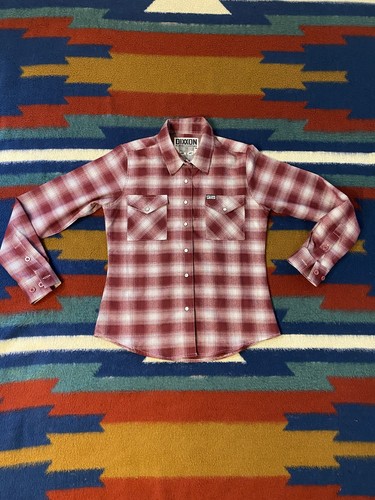 Dixxon Flannel Red Maroon Plaid Badwood Pearl Snap Women’s Size Small