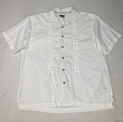 Vintage Quicksilver Shirt Mens 2XL White Guayabera Embroidered Button Up Estilo