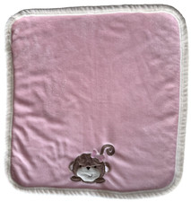 Baby Gear Pink Plush Blanket Monkey With Bow White Trim