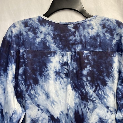 Aurissy 3 Button V-Neck Long Sleeve Tunic Shirt Women 16W Blue Tie Dye Flowy Top - Picture 8 of 22