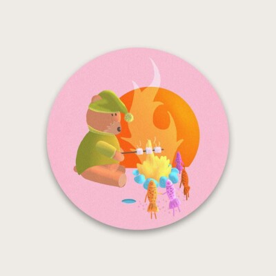 Sticker Vinyl Shiny Fire Bear Pink Decoration Round form Adorable Cute Fish