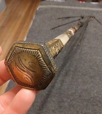 Antique Victorian Brass/Mother of Pearl Umbrella Handle/Frame W/M monogram 41"