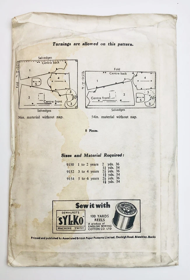 1950's Vintage Sewing Pattern Childs Dressing Gown Blackmore 9152 Size 3-4 Yrs - Image 2 of 4
