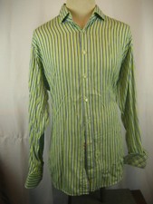 Mens Thomas Dean LS Varicolored Striped Cotton Dress Shirt sz XL