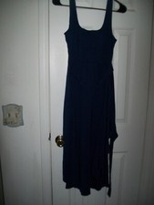 Women's Size S Tencel Jersey Tie Wrap Midi Navy Dress NEW by Quince