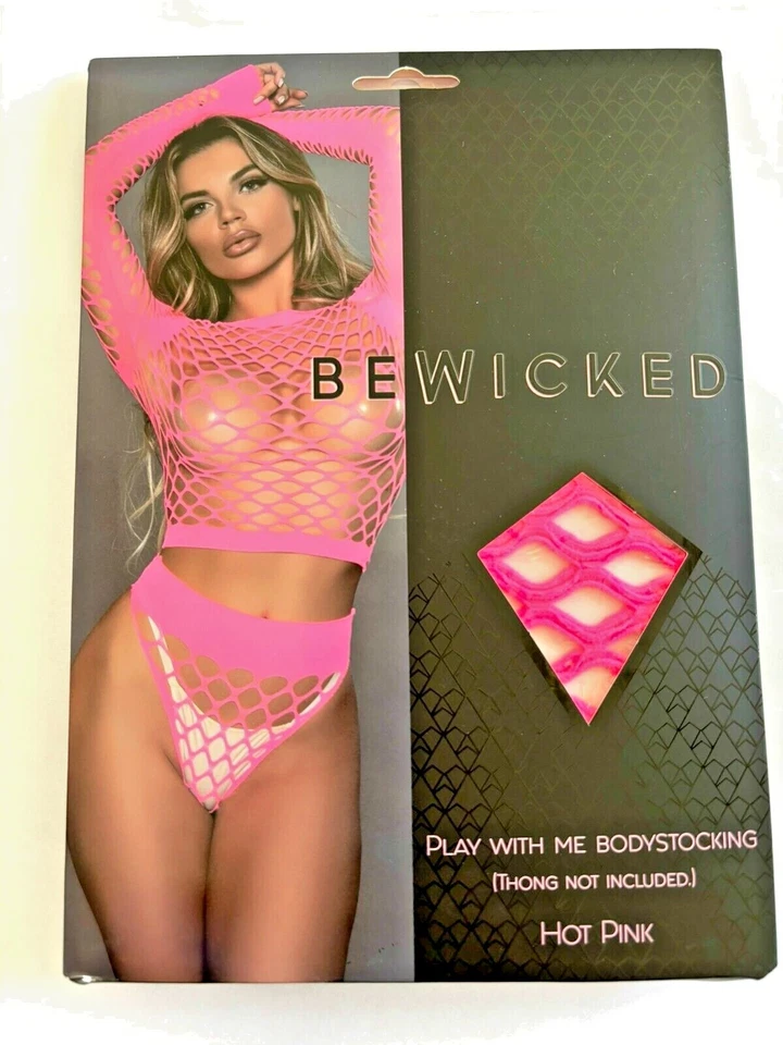 NUEVO CON ETIQUETAS Be Wicked Sexy "Juega conmigo" Juego de Lencería de Red de 2 Piezas, Rosa Neón Foto 3 de 4