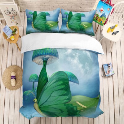 3D Dream Butterfly Mushroom Green Quilt Cover Set Bedding Sets Pillowcases 64