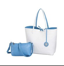 Sydney Love Vegan Leather Reversible Tote & Crossbody Set (tropical Blue/white)