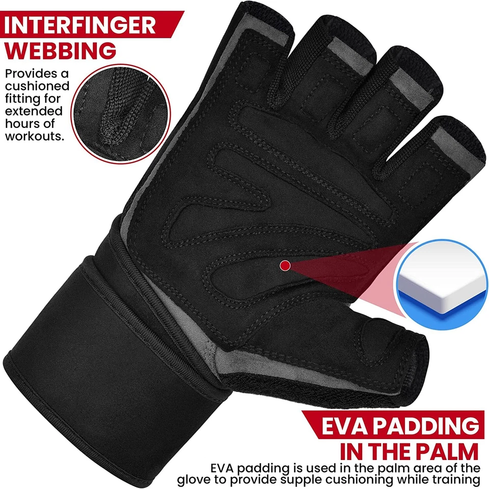 Guantes de levantamiento de pesas de RDX, levantamiento de pesas, guantes de entrenamiento para hombre, soporte para muñeca Foto 3 de 4